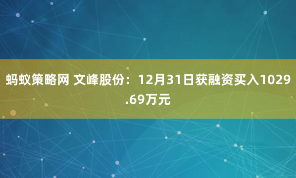 蚂蚁策略网 文峰股份：12月31日获融资买入1029.69万元